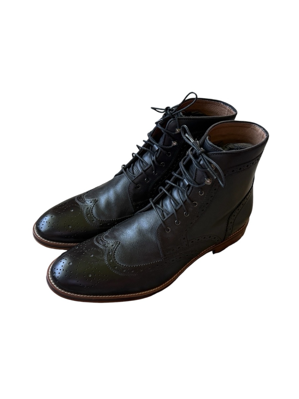 NEW Johnston & Murphy Lace Up Black Wing Tip Boots Men 11.5M Leather Dress Ankle